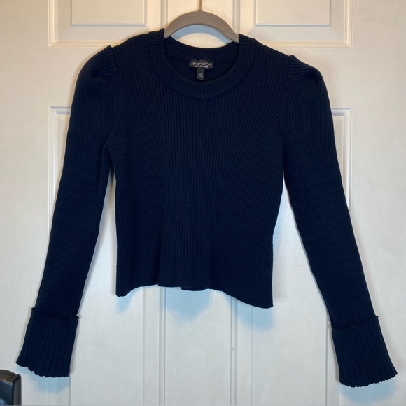 TOPSHOP Women’s Dark Navy Ribbed Long Sleeve Sweater Sz 6 - Picture 10 of 12